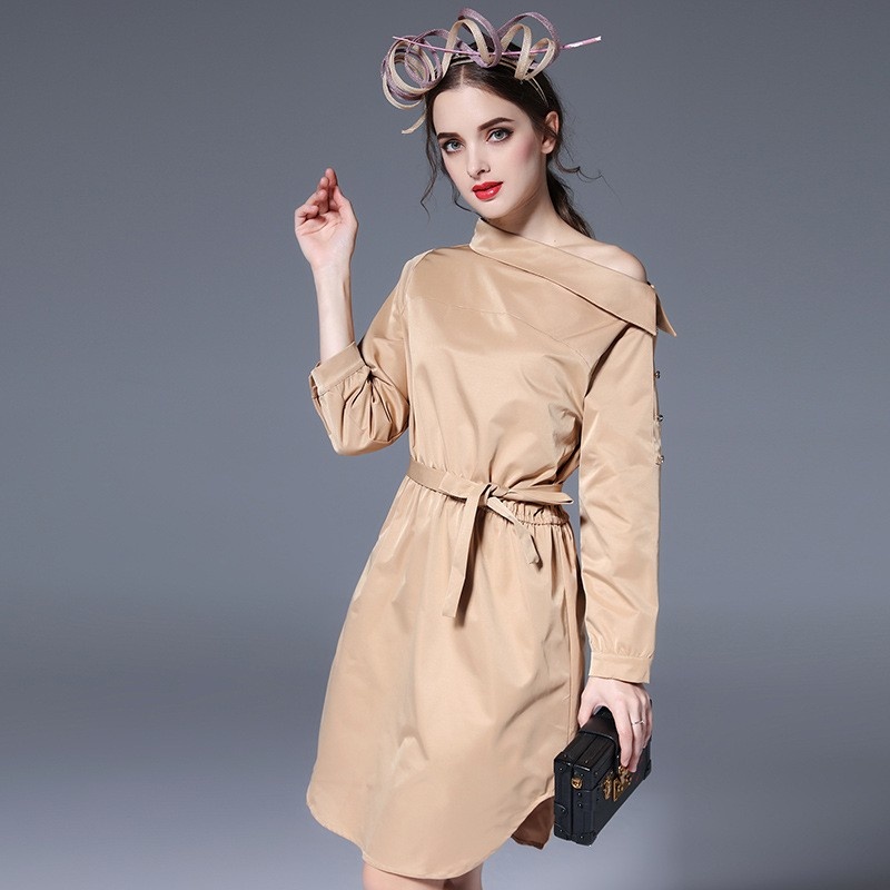 One-Shoulder-Langarm-Midi-Kleid Mit Tie Gürtel | VoguesUs