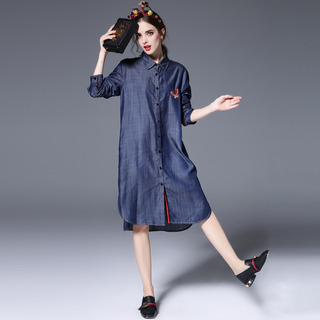 La Mode Lâche Occasionnel De Broderie Simple Robe De Denim | VoguesUs