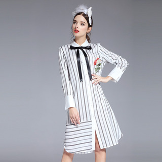 College Style Striped High Neck Midi Dress | VoguesUs