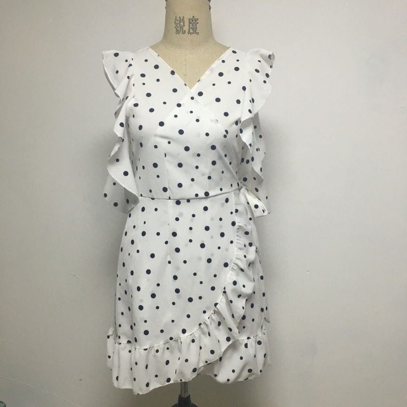 Fashion Sexy Wave Point Lotus Leaf V Neck Dress | VoguesUs