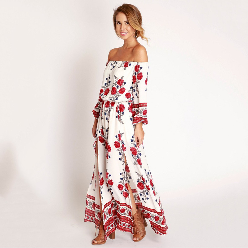 Moda Sexy Palabra Cuello Espalda Abierta Vestido De Vestido Largo