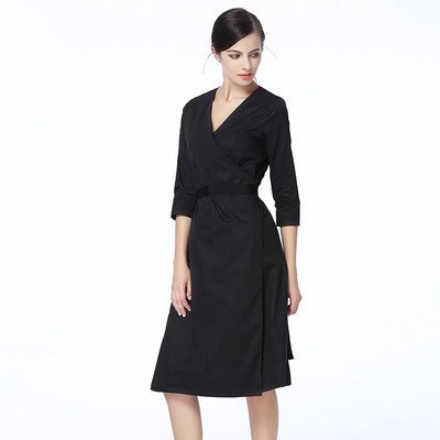 Einfachen Stil, Exquisite Schwarze V-Ausschnitt Midi-Kleid | VoguesUs