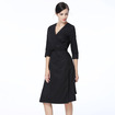 Einfachen Stil, Exquisite Schwarze V-Ausschnitt Midi-Kleid