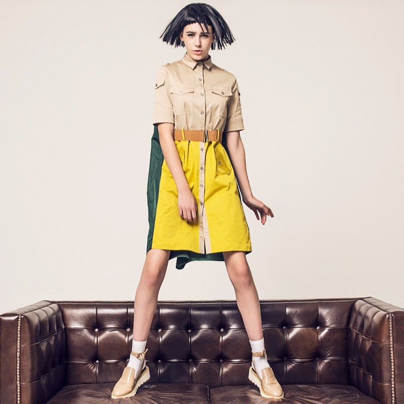 Einfache Persönlichkeit Tooling Wind Hit Farbe Kleid | VoguesUs