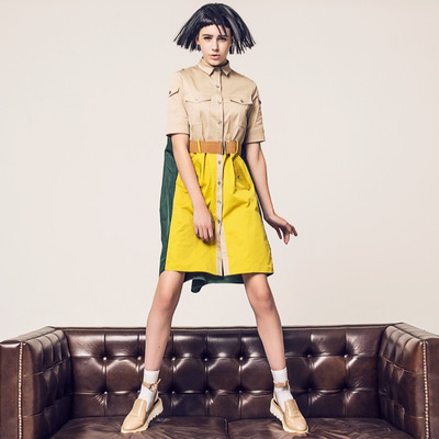 Einfache Persönlichkeit Tooling Wind Hit Farbe Kleid | VoguesUs