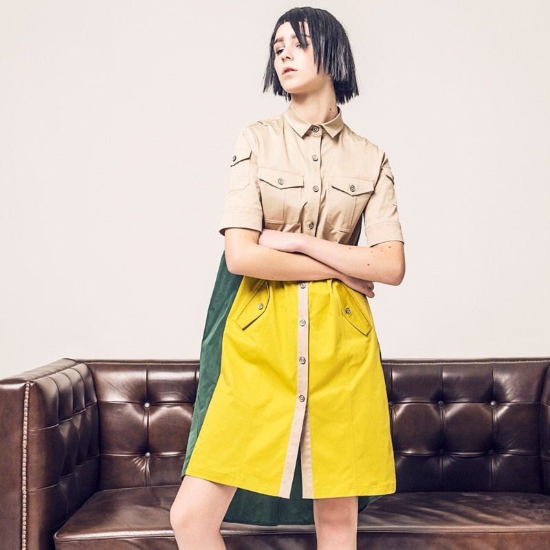 Einfache Persönlichkeit Tooling Wind Hit Farbe Kleid | VoguesUs