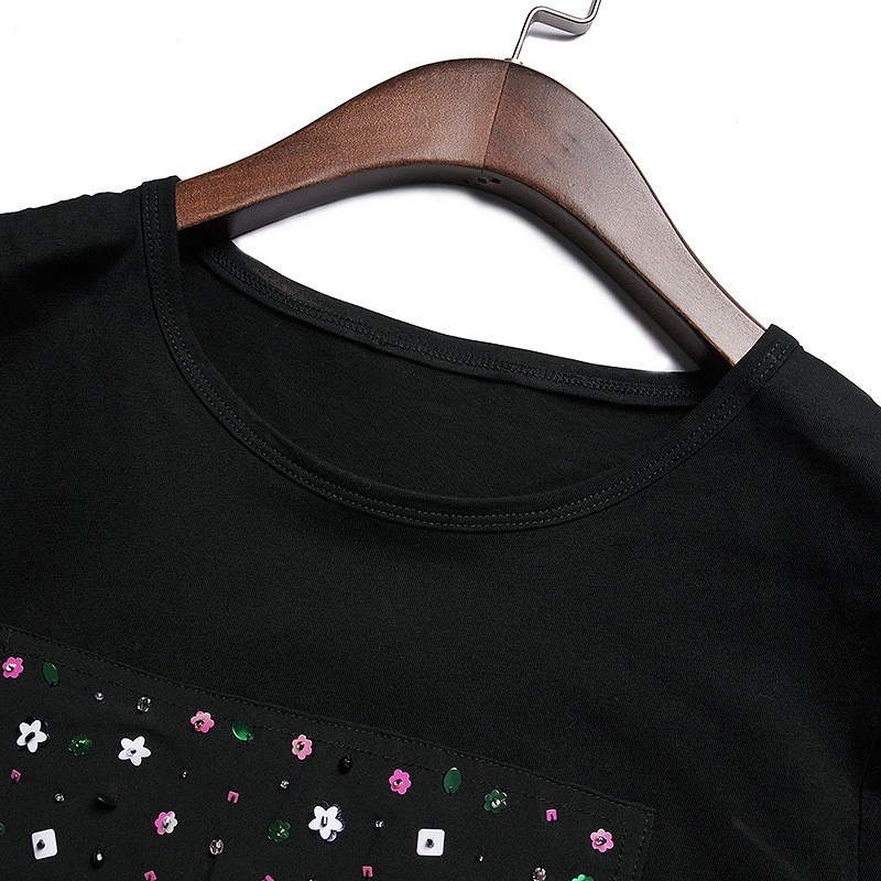 Tendance De Mode De Perles De Couleur Simple T-Shirt | VoguesUs