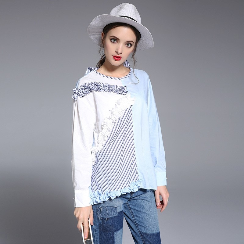 Mode Simple Doux Épissage Frappé Couleur T-Shirt | VoguesUs