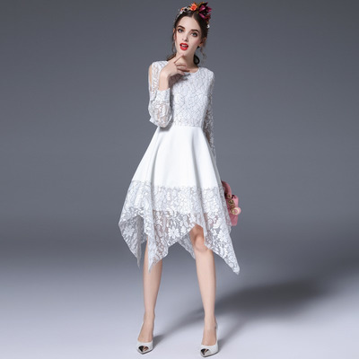 Langarm Kalte Schulter Mid Kleid Mit Spitze Detail | VoguesUs
