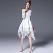 Langarm Kalte Schulter Mid Kleid Mit Spitze Detail