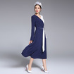 Mode Contraste De Couleurs Col En V Midi Robe Avec Ceinture Cravate