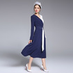 Mode-Kontrast-Farbe-V-Ausschnitt Midi-Kleid Mit Tie Gürtel