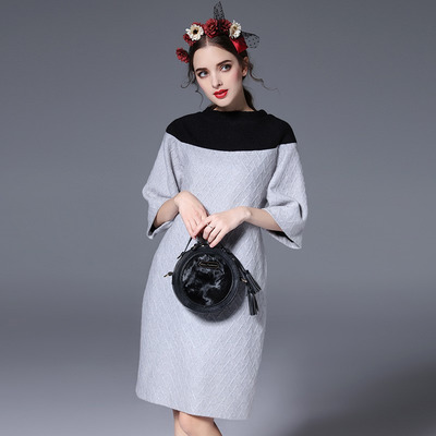 Contrast Shoulder Design Half Sleeves Slinky Knitted Dress | VoguesUs