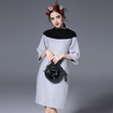 Contrast Shoulder Design Half Sleeves Slinky Knitted Dress