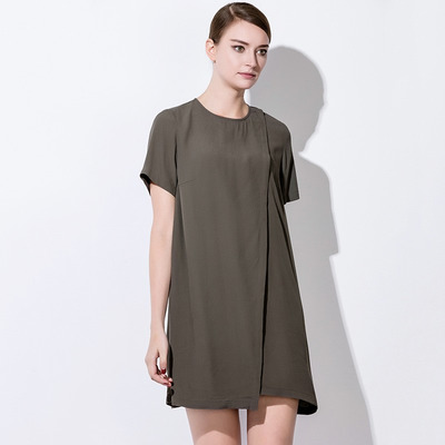 Casual Comfortable Pure Color Round Neck Short Sleeve Shift Dress |