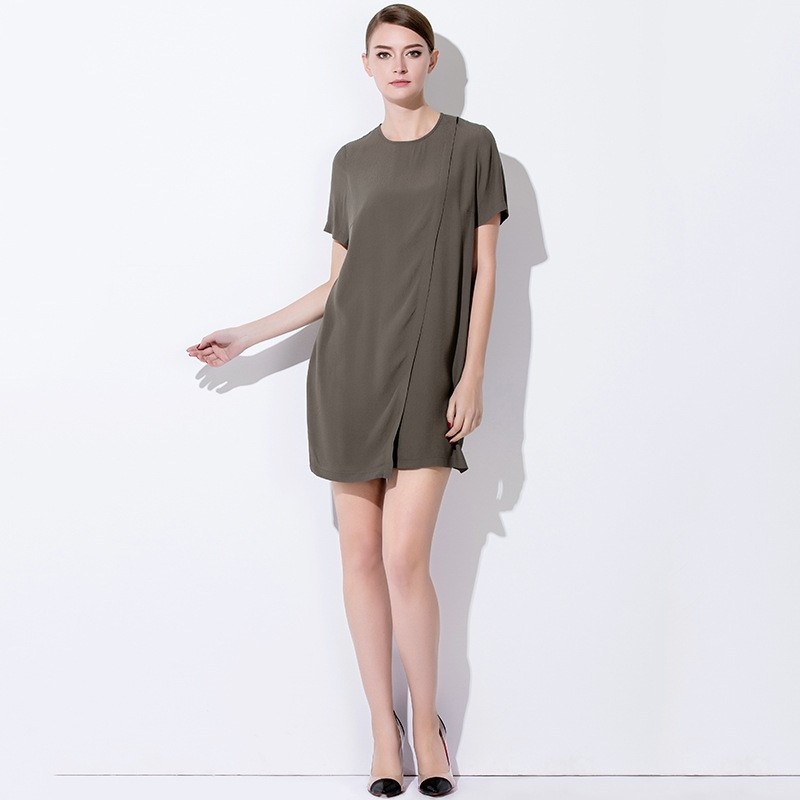 Casual Comfortable Pure Color Round Neck Short Sleeve Shift Dress |