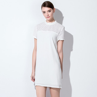 Einfachen Stil Weiße Kurze Ärmel Spleißen Spitze Der Schulter Kleid |