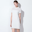 Simple Style White Short Sleeve Splicing Lace Shoulder Dress