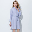 Office Style High Neck Silm Striped Midi Dress With Collar Detail