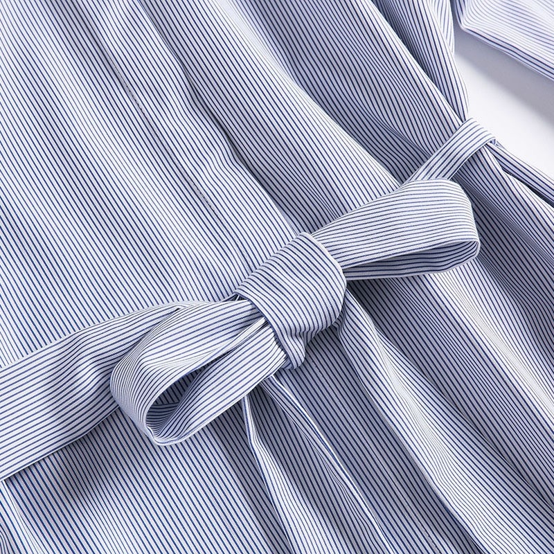 Office-Stil High Neck Silm Gestreift Midi Kleid Mit Kragen-Detail |
