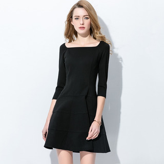 Fashion Black A-Linie 3/4 Ärmel Kleid | VoguesUs