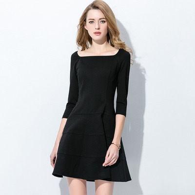 Mode Noir Une Ligne Manches 3/4 Robe | VoguesUs