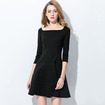 Mode Noir Une Ligne Manches 3/4 Robe