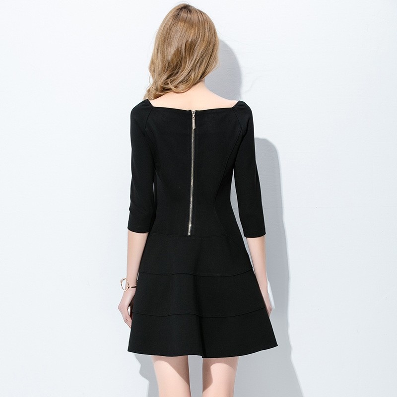 Fashion Black A-Linie 3/4 Ärmel Kleid | VoguesUs