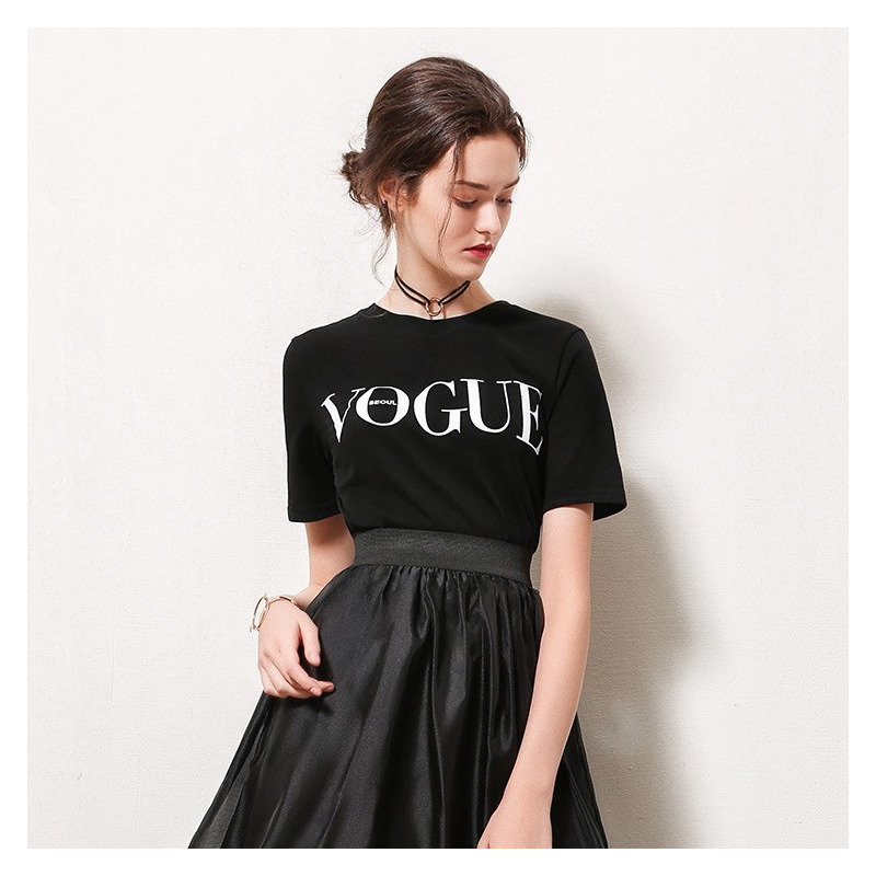 La moda Casual Con VOGUE Carta de Manga Corta T-Shirt