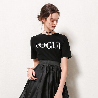 La moda Casual Con VOGUE Carta de Manga Corta T-Shirt