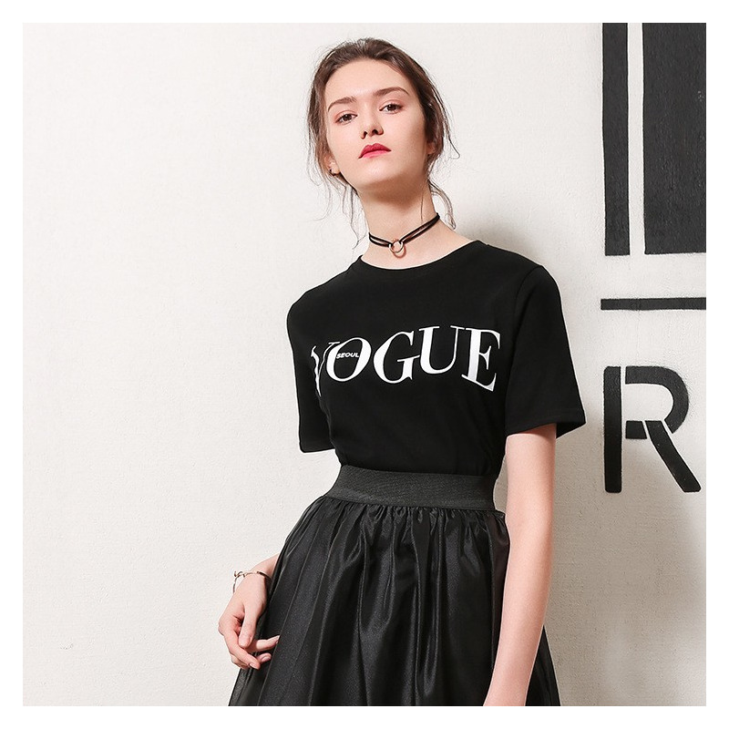 La moda Casual Con VOGUE Carta de Manga Corta T-Shirt