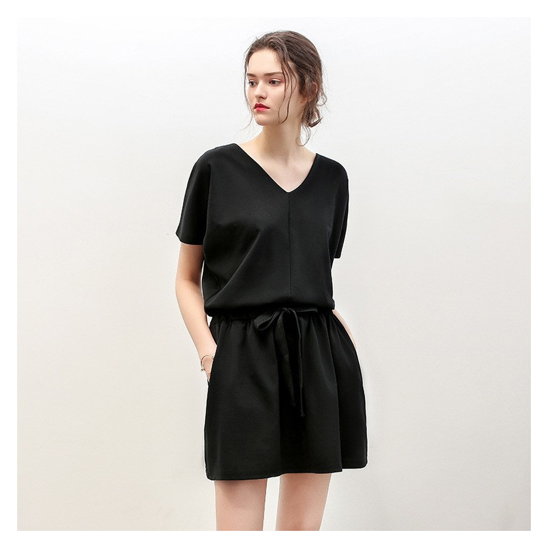 Sencillo Y Cómodo Suelto Casual Cuello V Vestido De Falda