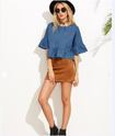 Stylish Sweet Loose Speaker Sleeve Lotus Leaf Hem Short Section Cowboy Shirt