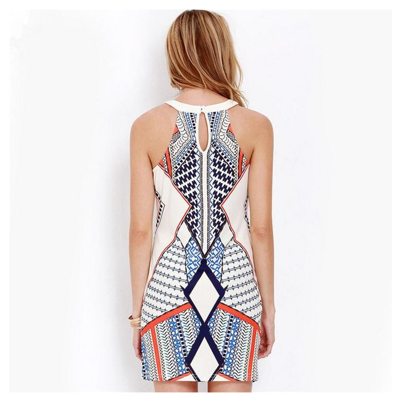 Moda Sexy Sin Mangas Patrón Geométrico Era Delgado Bolso Cadera