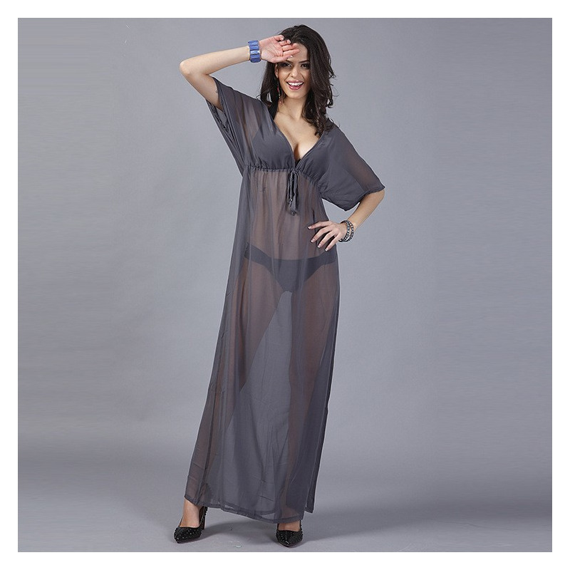 Black Sexy Beach Deep V Neck Mesh Maxi Dress | VoguesUs