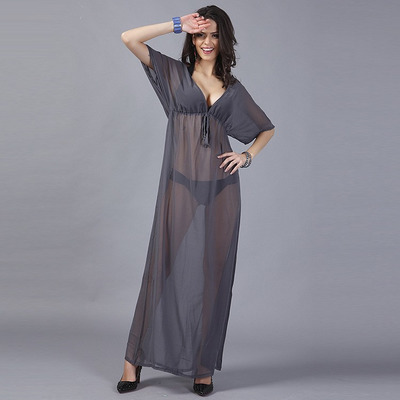 Sexy Noir Plage Profond Col En V Maille Robe Maxi | VoguesUs