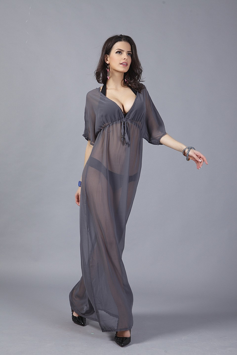 Black Sexy Beach Deep V Neck Mesh Maxi Dress | VoguesUs
