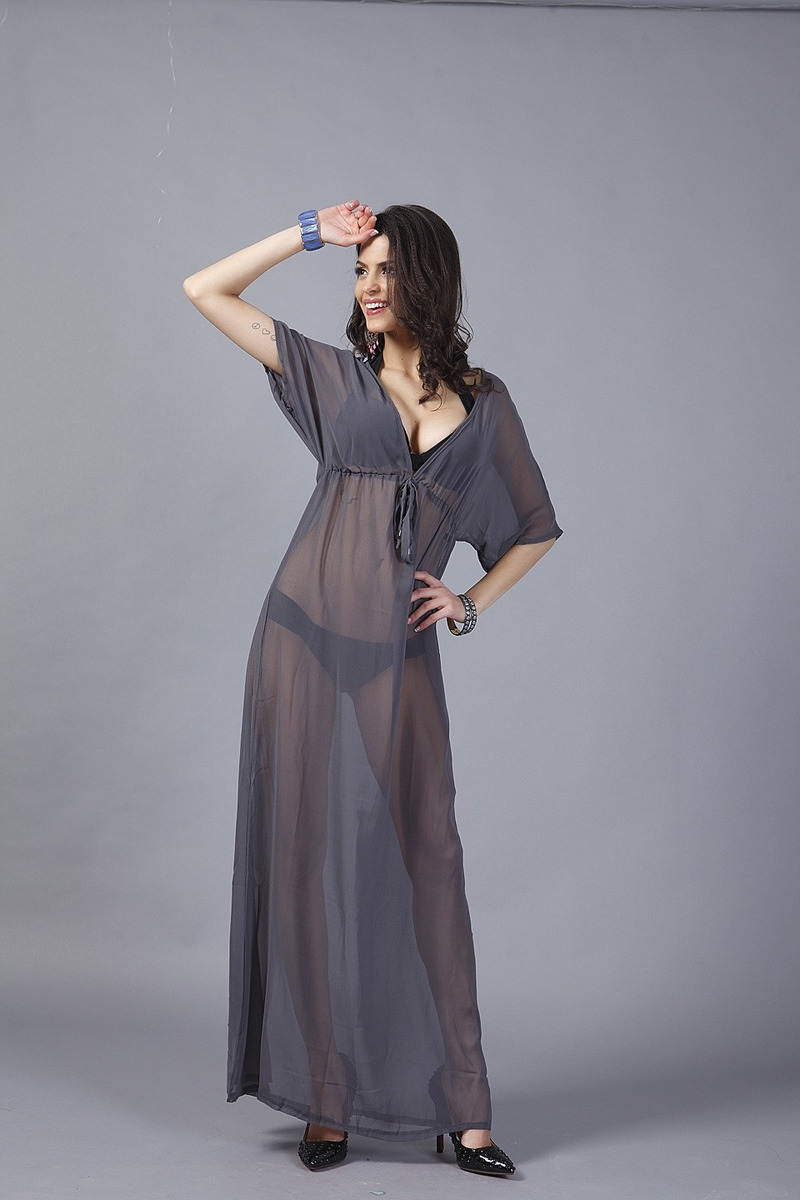 Black Sexy Beach Deep V Neck Mesh Maxi Dress | VoguesUs