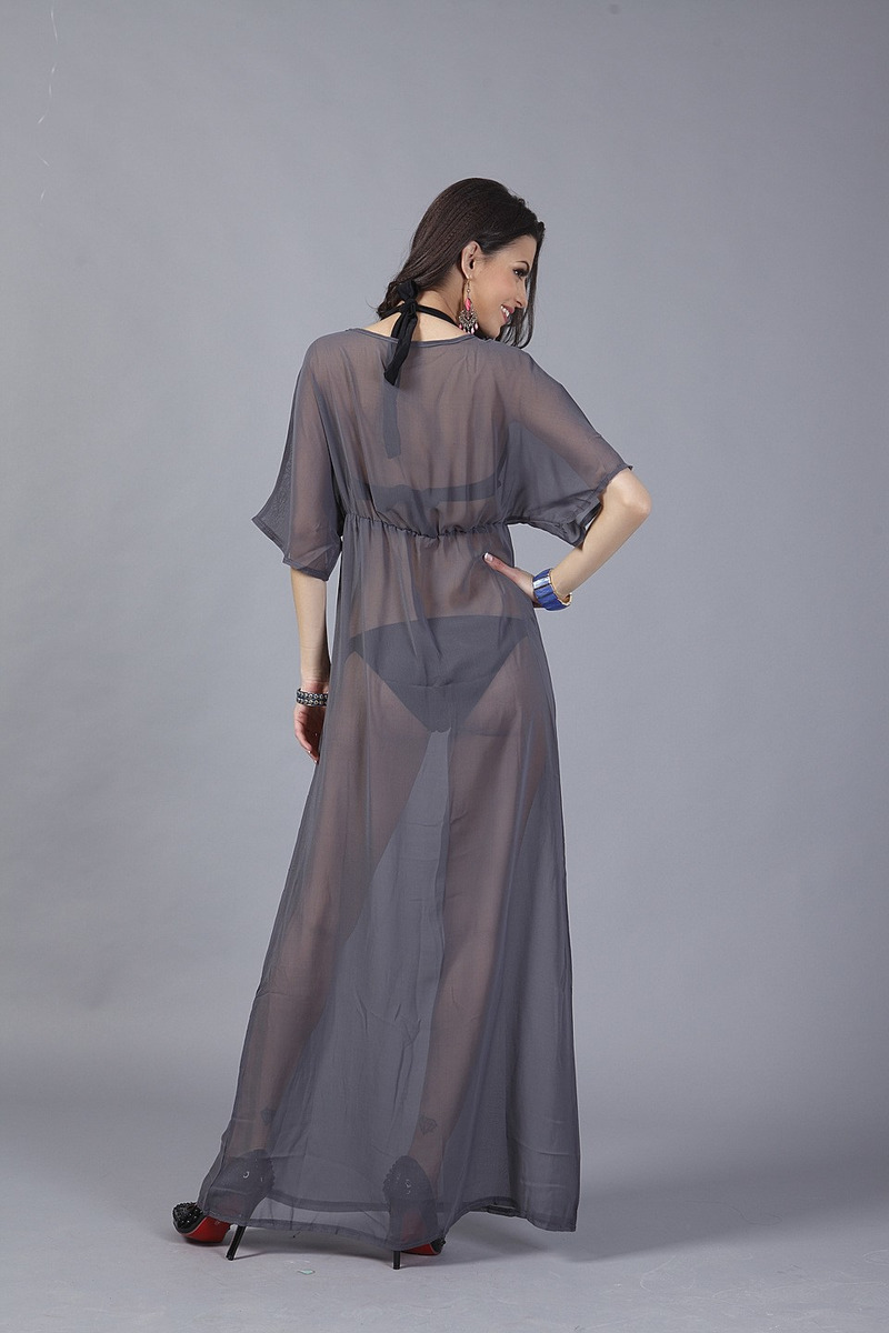 Black Sexy Beach Deep V Neck Mesh Maxi Dress | VoguesUs