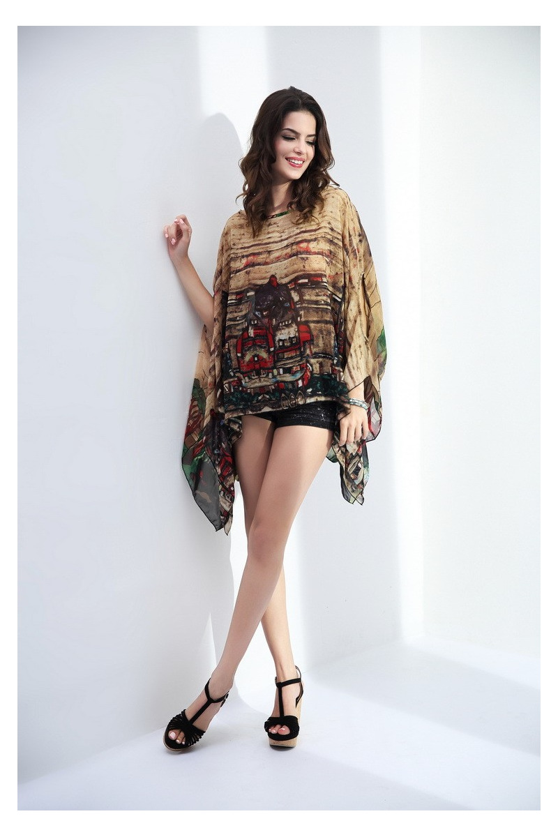 Mode Sexy Lâche Imprimé Manches Chauve-Souris T-Shirt | VoguesUs