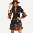 Moda Sexy Floral Cuello En V Estilo De Vestido De Viento