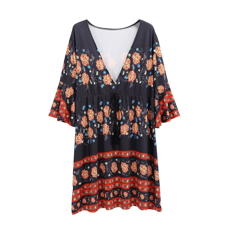 Moda Sexy Floral Cuello En V Estilo De Vestido De Viento