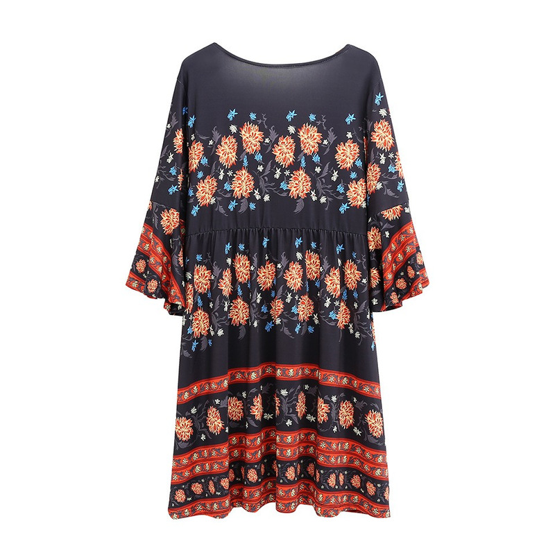 Moda Sexy Floral Cuello En V Estilo De Vestido De Viento