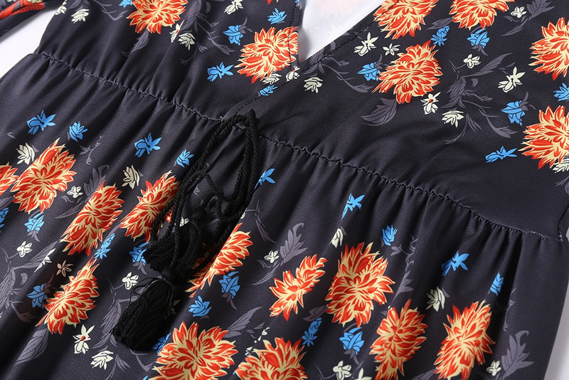 Moda Sexy Floral Cuello En V Estilo De Vestido De Viento
