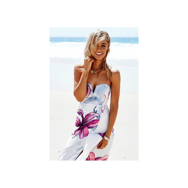Sexy Elegant Beach Off Shoulder Print Side Split Maxi Dress | VoguesUs
