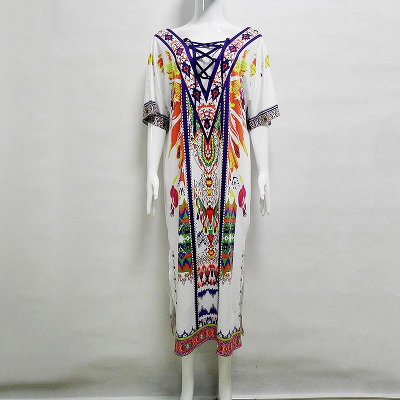 Sexy Deep V Neck And V Back Exoticism Print Maxi Dress With Strap