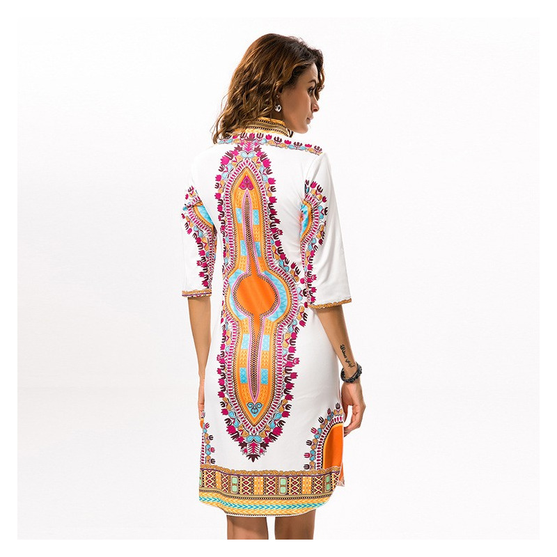 Sexy Exoticism Deep V Neck Print Slinky Midi Dress | VoguesUs