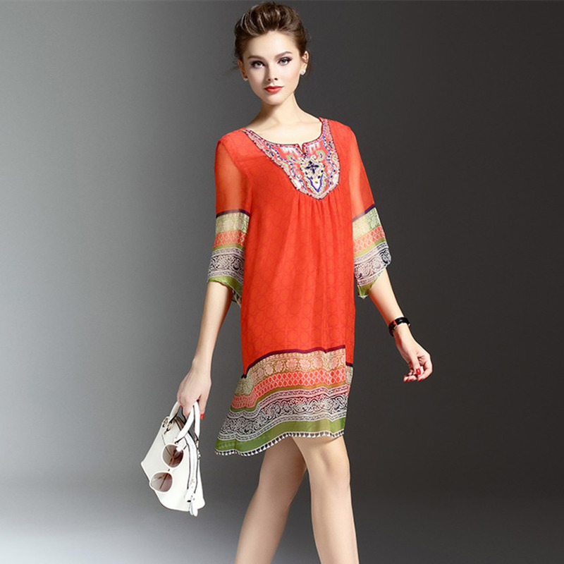 La Moda Retro Elegante Bordado Vestido Midi