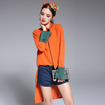 Fashion Long Sleeve Contrast Color Shirt With Tie Neck