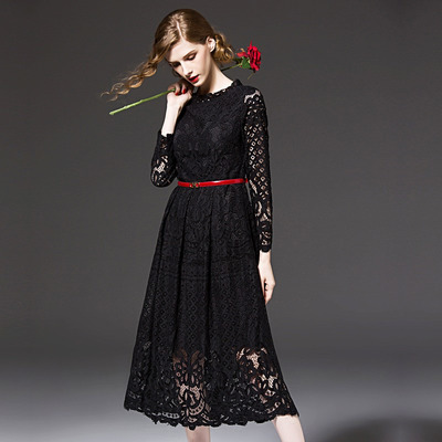 La Mode Élégante Dentelle Cutwork Une Ligne De Maxi Robe Avec Une Cravate À La Taille |